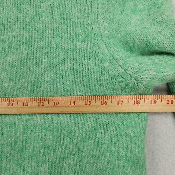 J Crew Sweater Womens Large Green Fuzzy Puff Sleeve Crew Neck Alpaca Blend - Picture 3 of 10